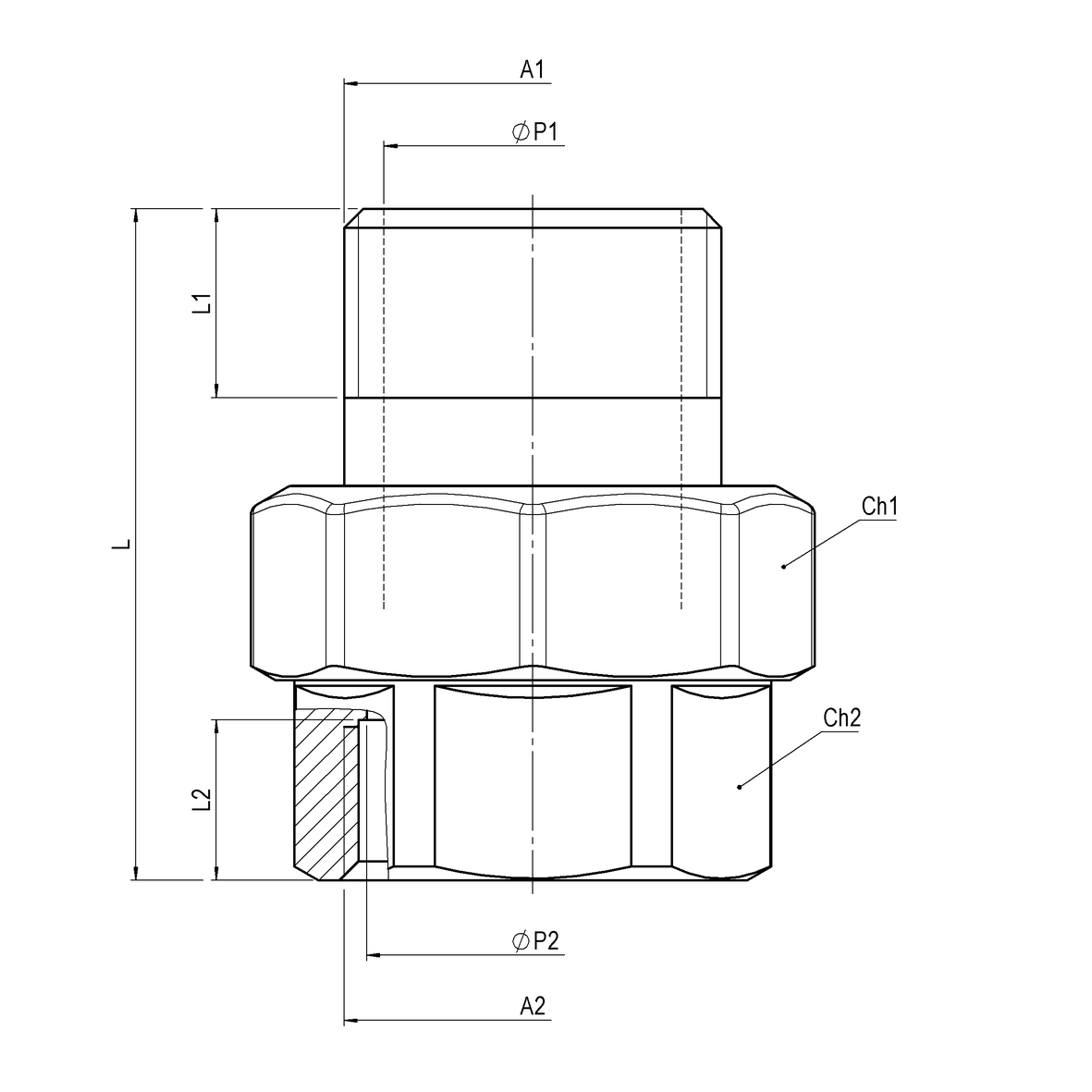 Raccordo in tre pezzi diritto con Bocchettone a tenuta o-ring F-M bocchettone