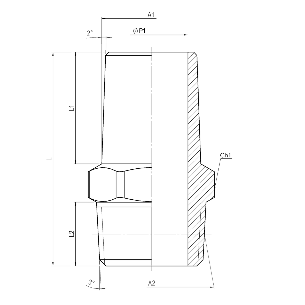 Tubolare per tubo piombo in ottone filettato EN ISO 10226 (ex ISO 7/1) serie pesante attacco a Maschio