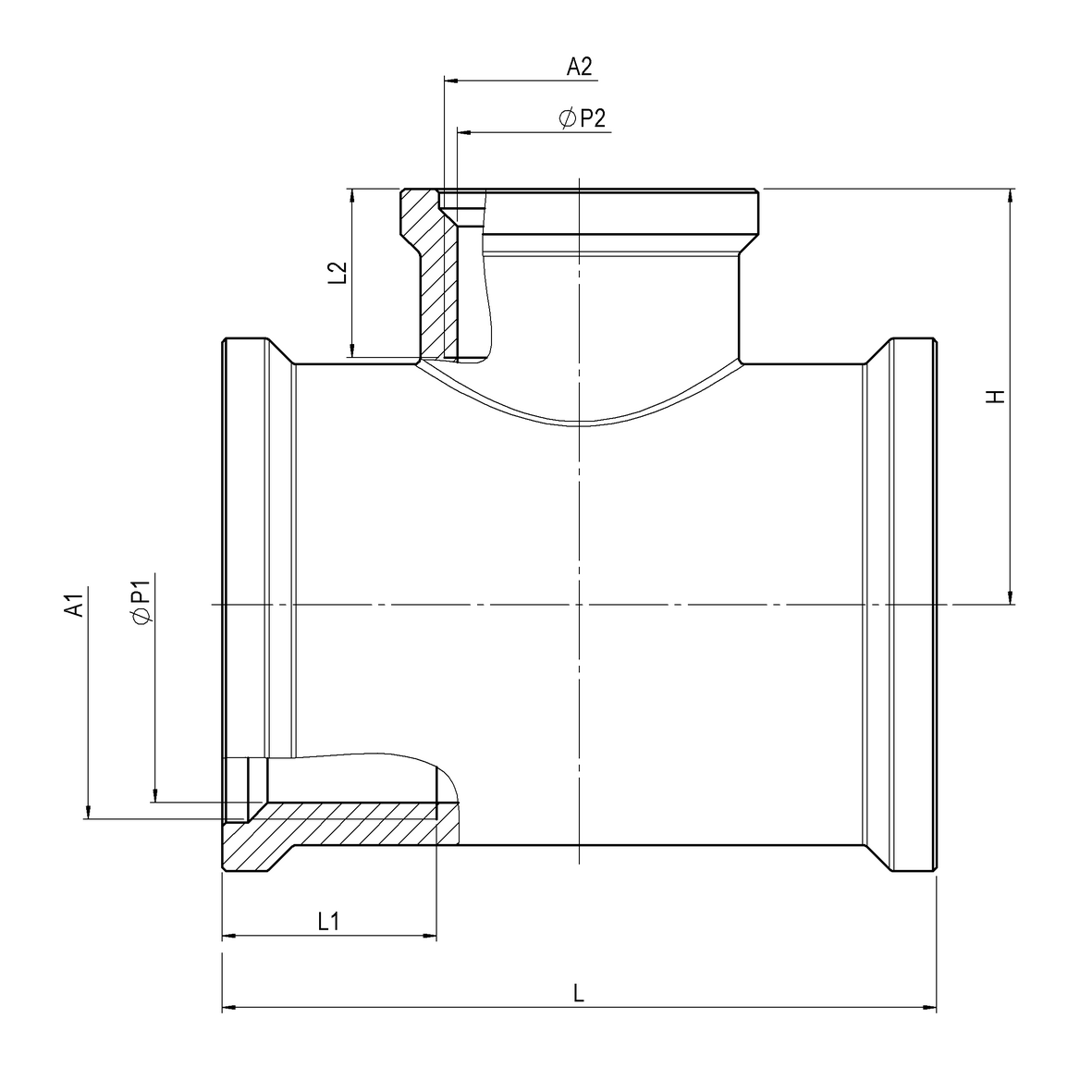 Threaded brass triple fitting EN ISO 228-1 with reduced central connection FEMALE-FEMALE-FEMALE