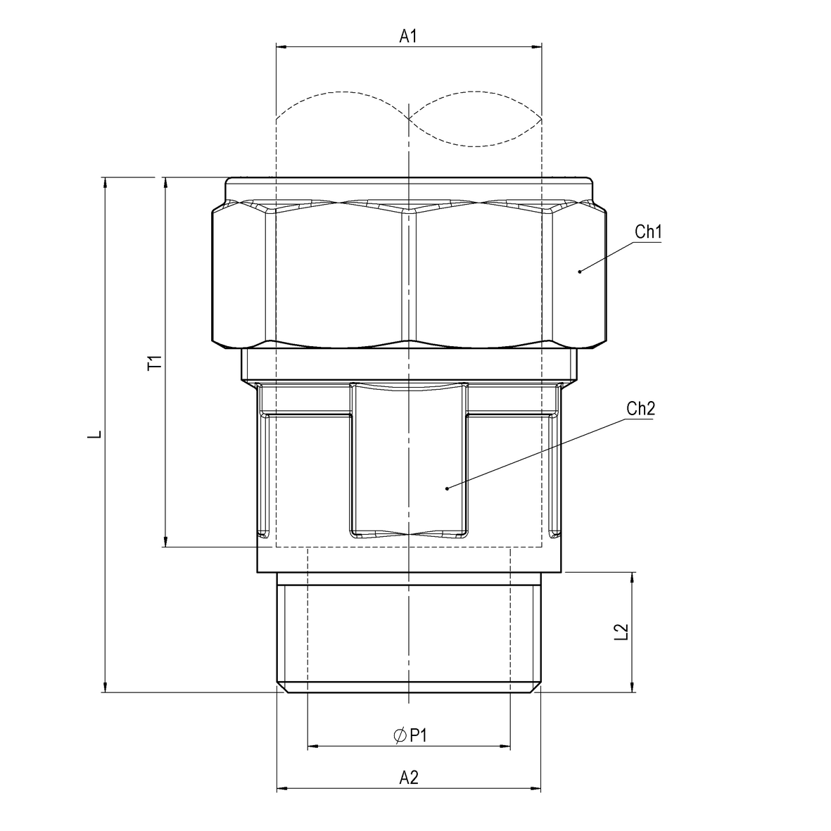 Brass compression fitting for iron pipe IRON-MALE