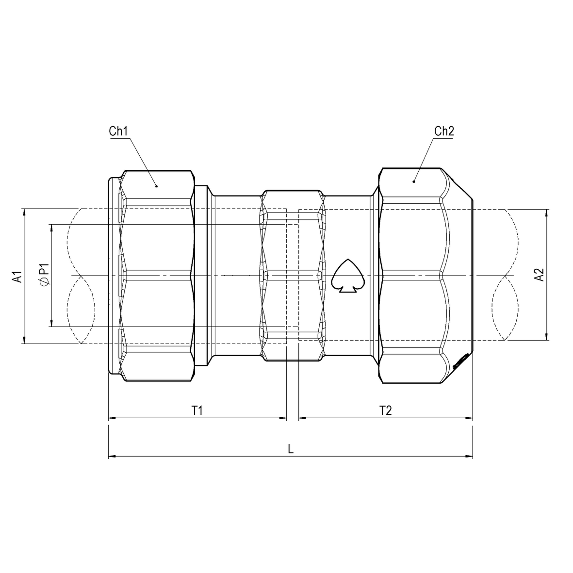 Brass compression fitting for iron / polyethylene pipe double IRON-PE