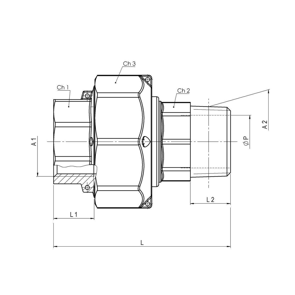 Brass dielectric joint for gas, can be disassembled into 3 parts MALE-FEMALE