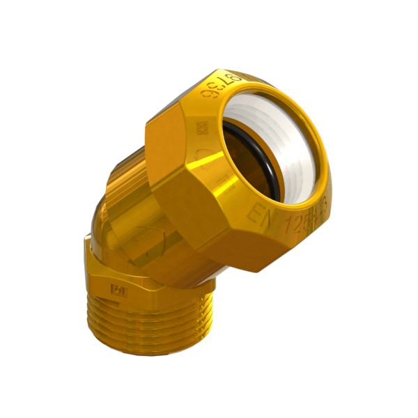45° elbow compression fitting in CR brass for PE PN16 pipe PE-MALE