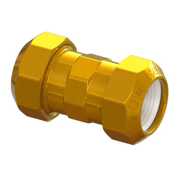 Compression fitting in CR brass for PE PN16 pipe, double PE-PE