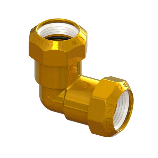 Right-angle compression fitting in CR brass for PE PN16 pipe, PE-PE