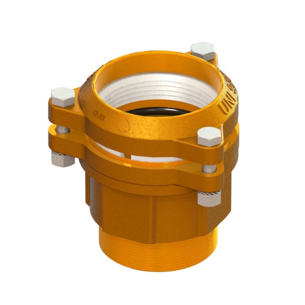 Compression fitting for PE PN16 pipe, with stainless steel screw stays PE-MALE