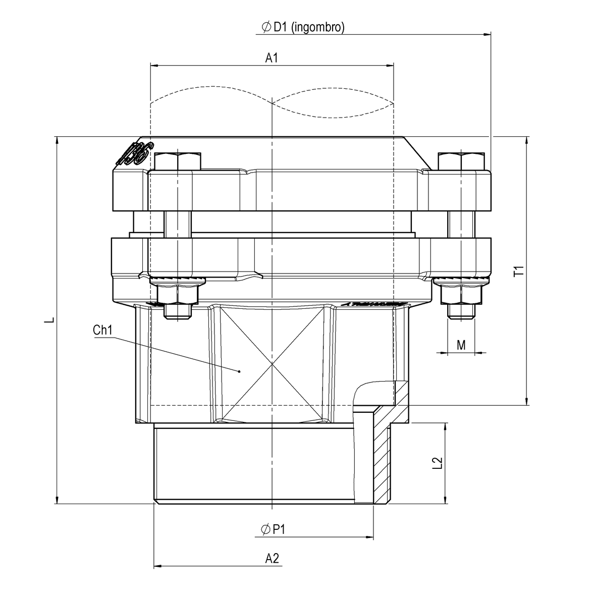 Compression fitting for PE PN16 pipe, with stainless steel screw stays PE-MALE