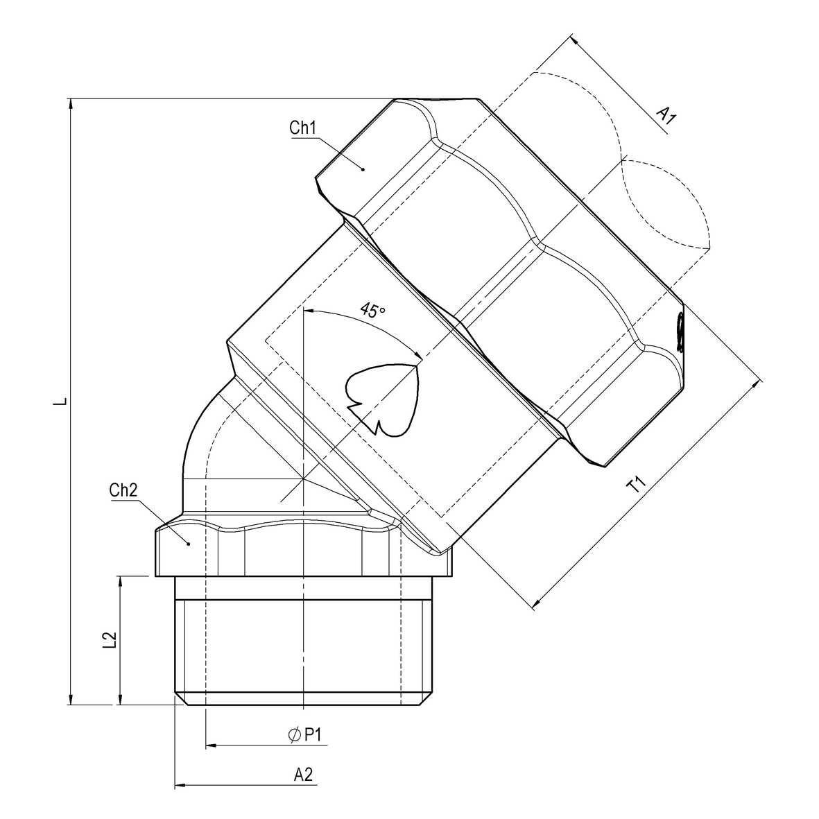 45° elbow compression fitting for PE PN16 pipe, PE-MALE