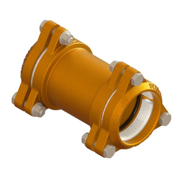 Compression fitting for PE PN16 pipe, double, with screw stays PE-PE