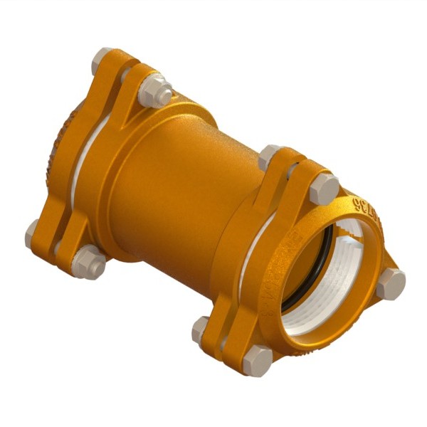 Compression fitting for PE PN16 pipe, double for repair, with screw stays PE-PE