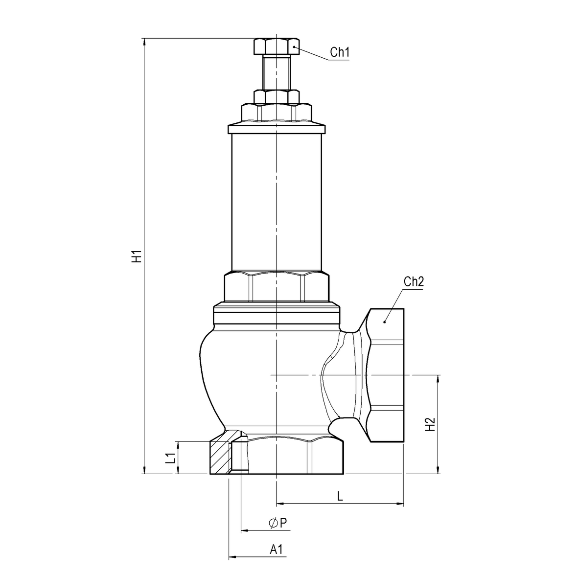 Brass spring safety valve with piped outlet with metal seal FEMALE-FEMALE