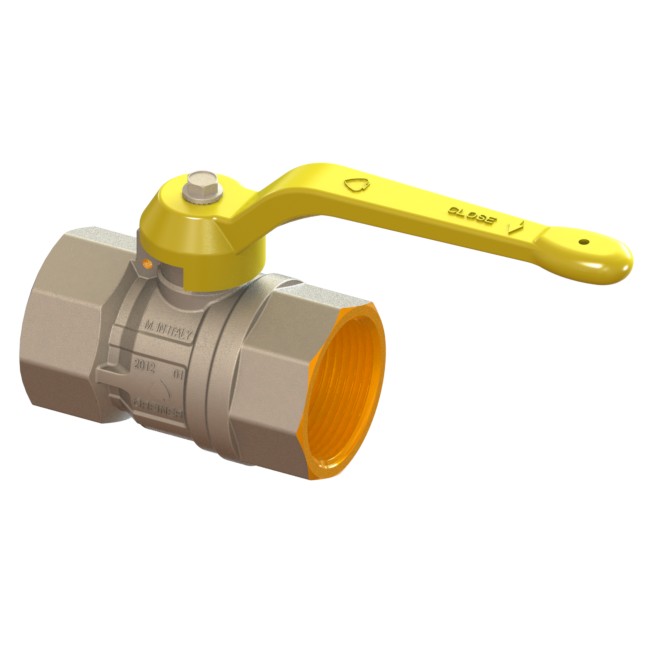 Valvola a sfera per gas a passaggio ridotto serie normale con maniglia gialla sigillabile F-F