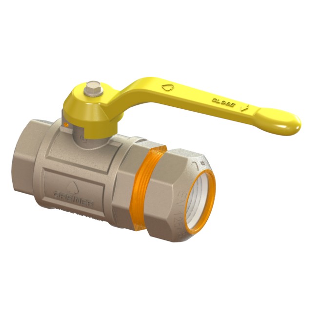 Gas full-bore ball valve, heavy execution, for PE pipe with compression fitting, with handle, IRON-PE