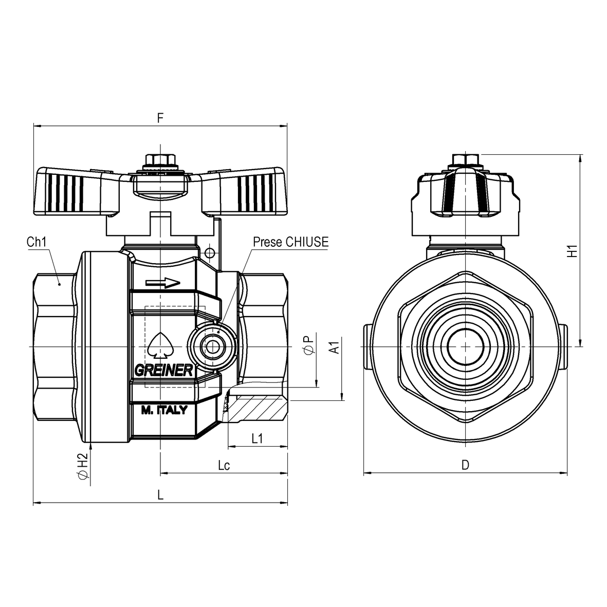 Valvola a sfera acqua a passaggio totale normale tipo Full Ball con farfalla sigillabile F-F