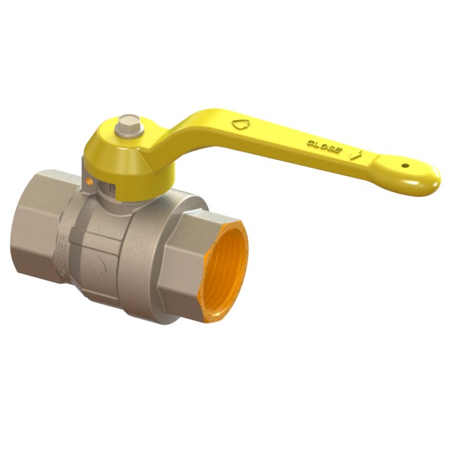 Gas full-bore ball valve, standard series, with yellow sealable handle FEMALE-FEMALE