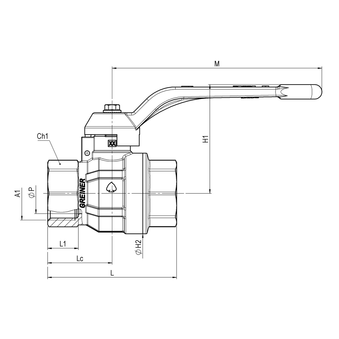 Water full-bore ball valve, standard series, with red handle FEMALE-FEMALE