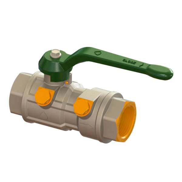 Valvola a sfera acqua a passaggio totale pesante con ritegno in linea e 2 scarichi con maniglia F-F