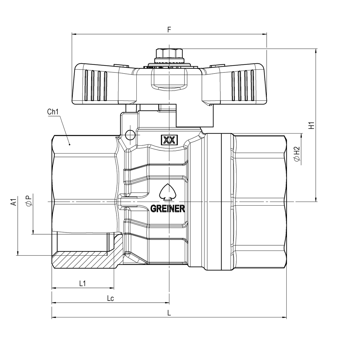 Gas reduced-bore ball valve, standard series, with yellow sealable T-handle FEMALE-FEMALE