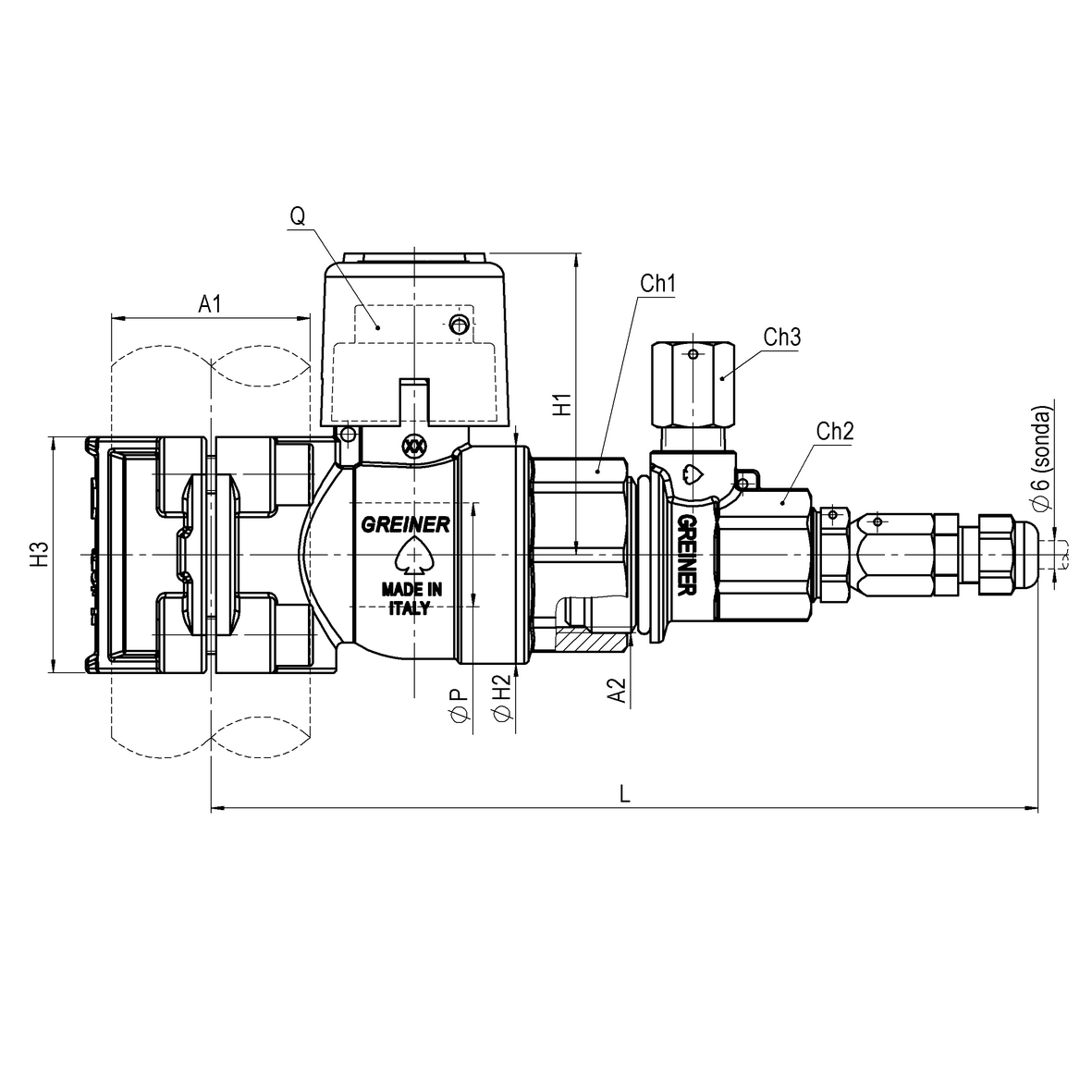 Valvola a sfera per gas con flangia per presa in carico sigillabile con kit PST (presa sonda temperatura)