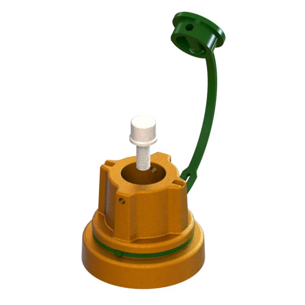 Brass cap with B-Grip tamper-proof system and protective plastic plug