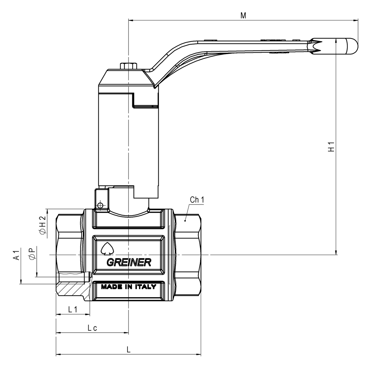 Water full-bore ball valve, heavy execution, with handle and extension FEMALE-FEMALE