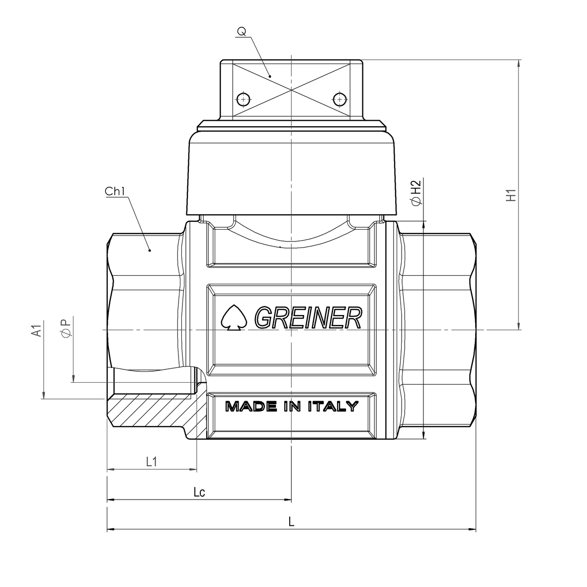 Water full-bore ball valve, heavy execution, with safety cap AW-Block FEMALE-FEMALE