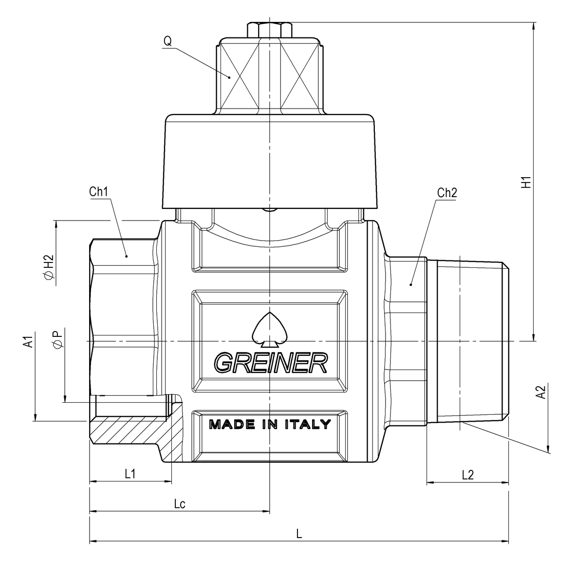 Valvola a sfera per acqua a passaggio totale serie pesante con resistenza di 400 Nm con cappellotto quadro M-F