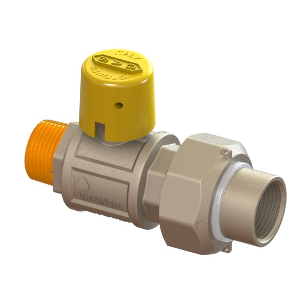 Gas full-bore ball valve, heavy execution, with dielectric joint, yellow sealable cap MALE-FEMALE pipe union