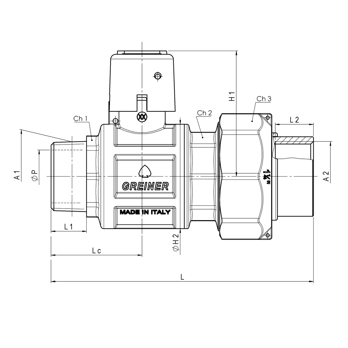 Gas full-bore ball valve, heavy execution, with dielectric joint, yellow sealable cap MALE-FEMALE pipe union