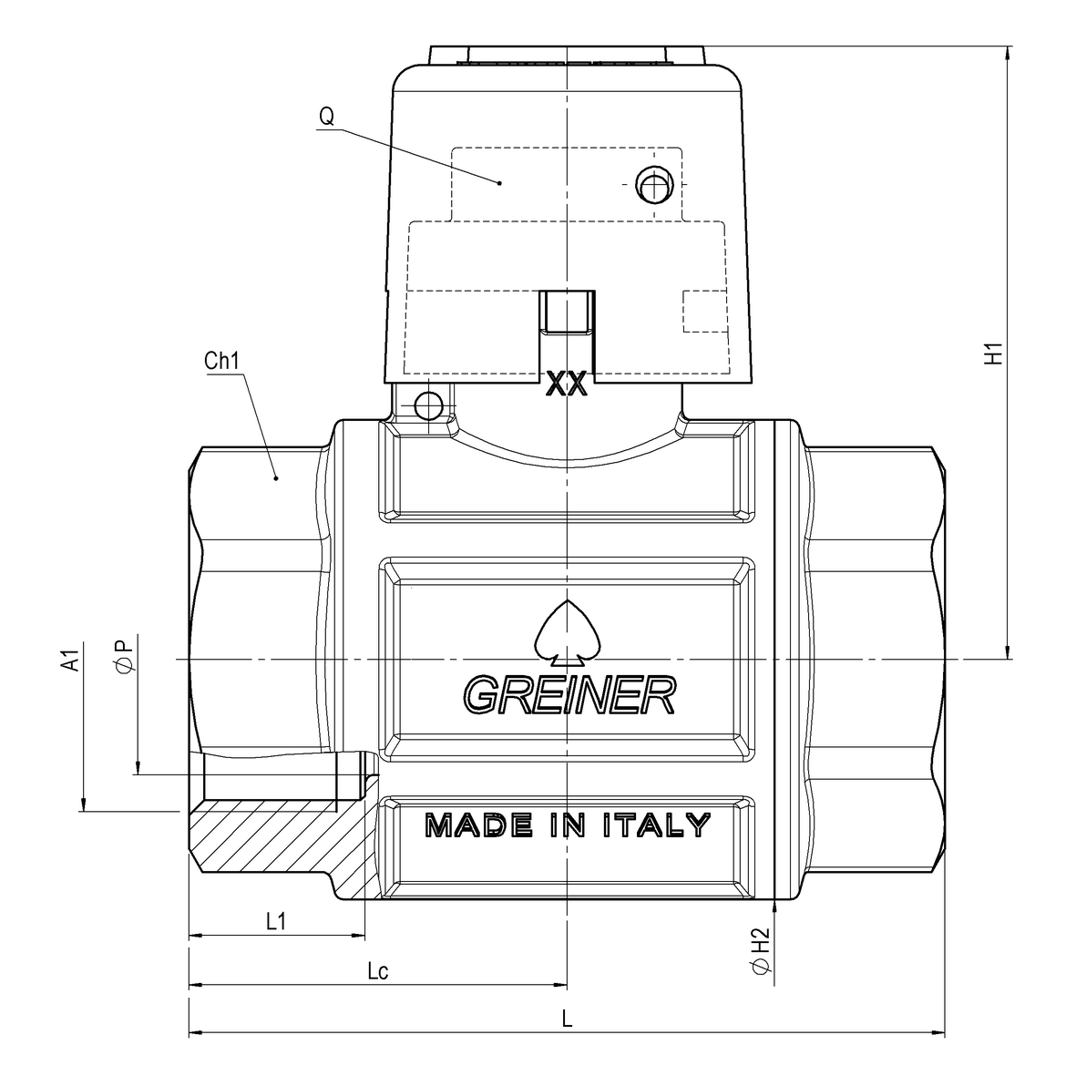 Gas full-bore ball valve, heavy execution, automatic lock on closing, with yellow sealable cap FEMALE-FEMALE