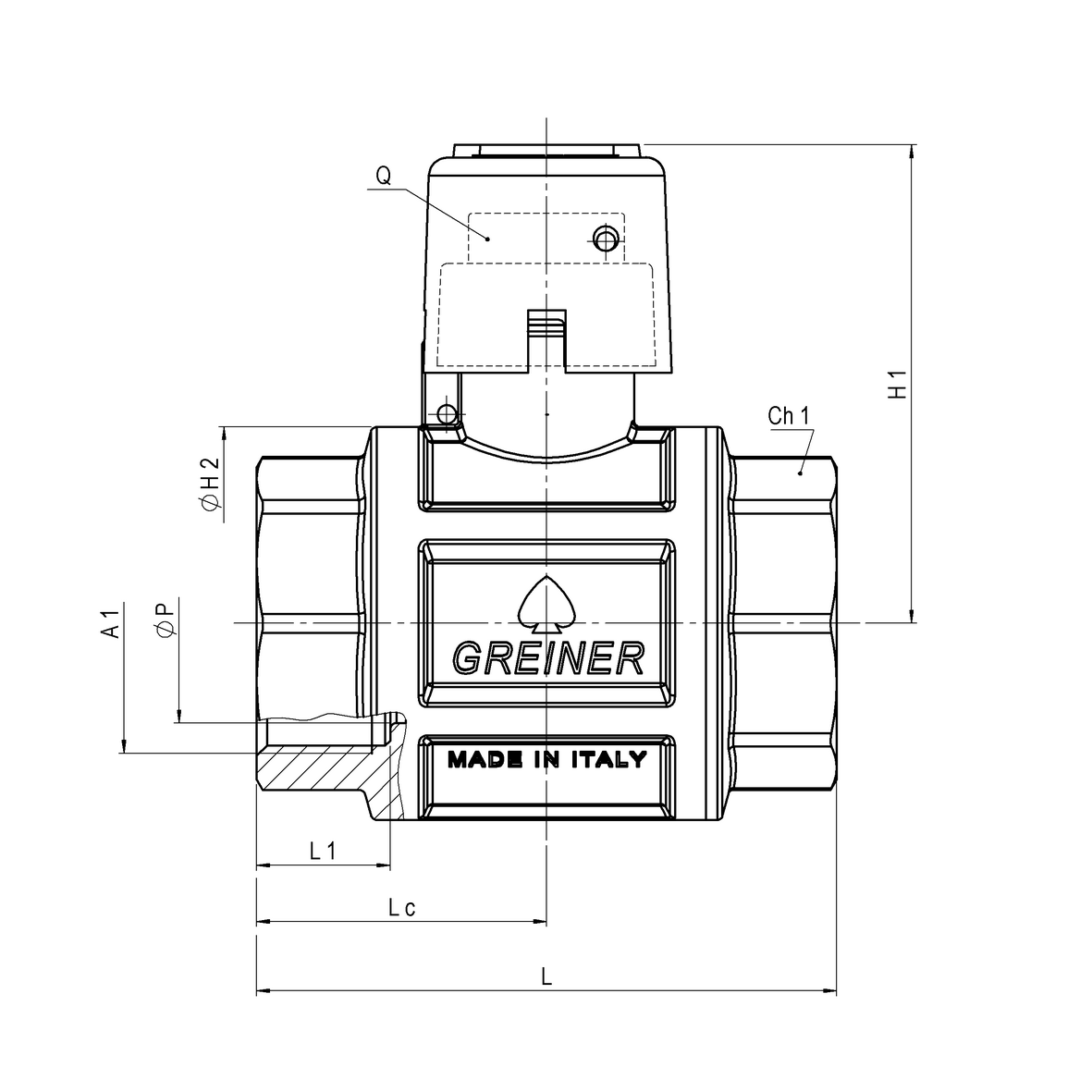 Gas full-bore ball valve, heavy execution, with yellow sealable cap FEMALE-FEMALE