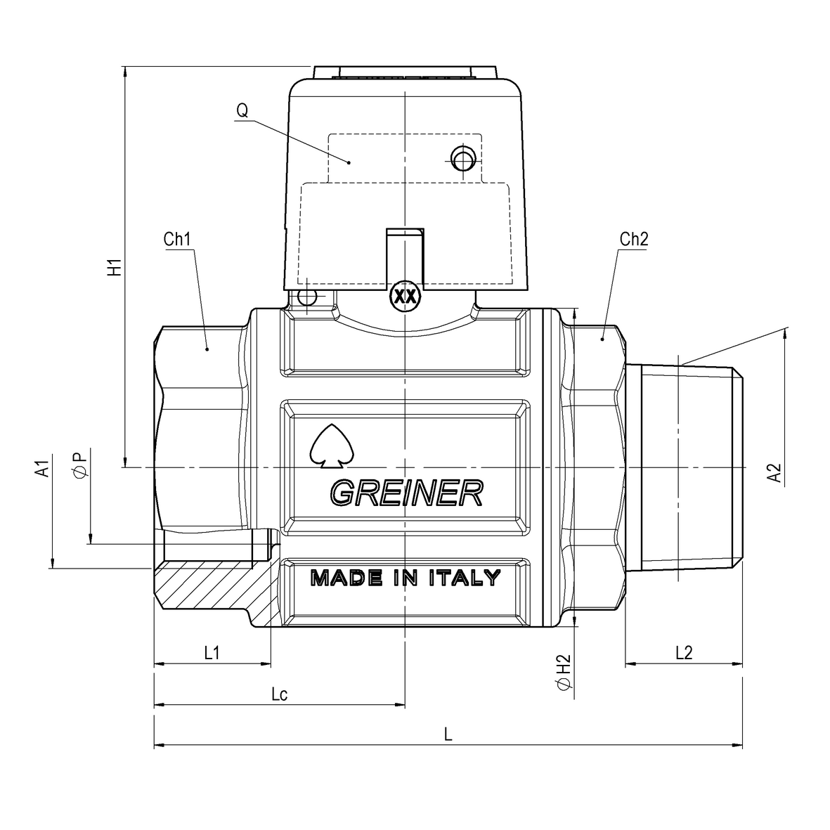 Gas full-bore ball valve, heavy execution, with yellow sealable cap MALE-FEMALE