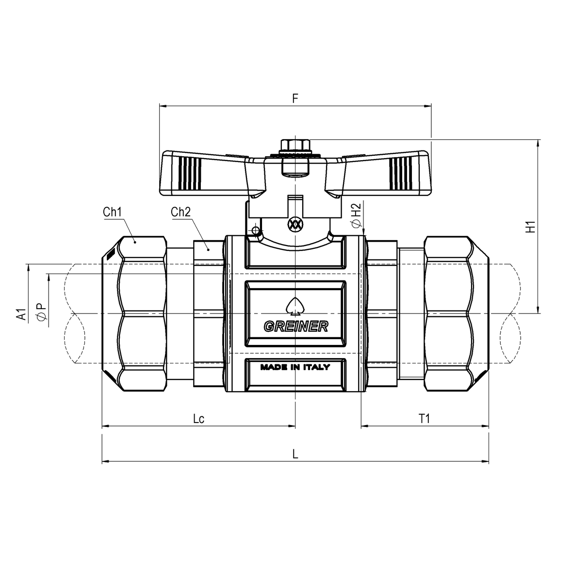 Valvola a sfera acqua a passaggio totale pesante per tubo PE a serraggio meccanico con farfalla sigillabile PE-PE