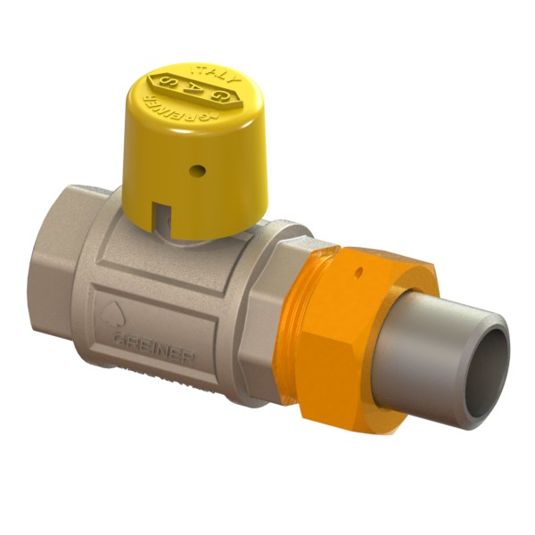 Gas full-bore ball valve, heavy execution, with yellow sealable cap FEMALE-IRON for welding pipe union OR