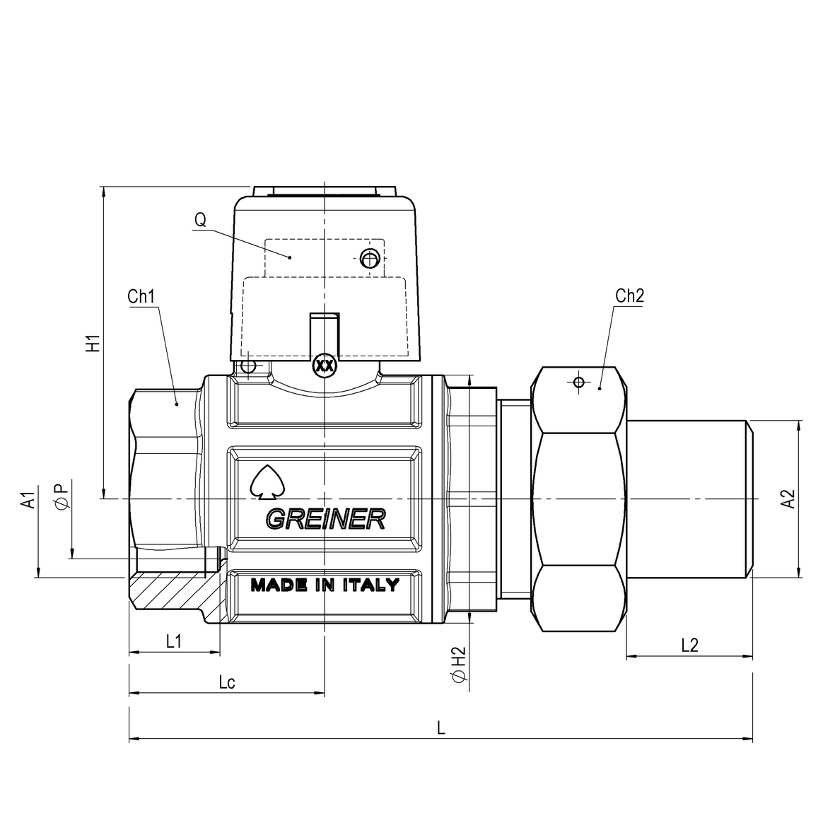 Gas full-bore ball valve, heavy execution, with yellow sealable cap FEMALE-IRON for welding pipe union OR