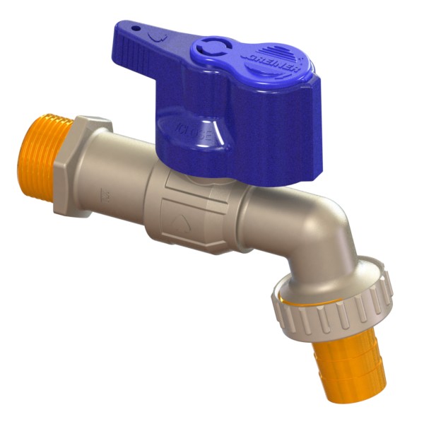 Curved ball bibcock, anti-freeze, with hose connection and arrearage lock with automatic lock 401-460 MALE-PG