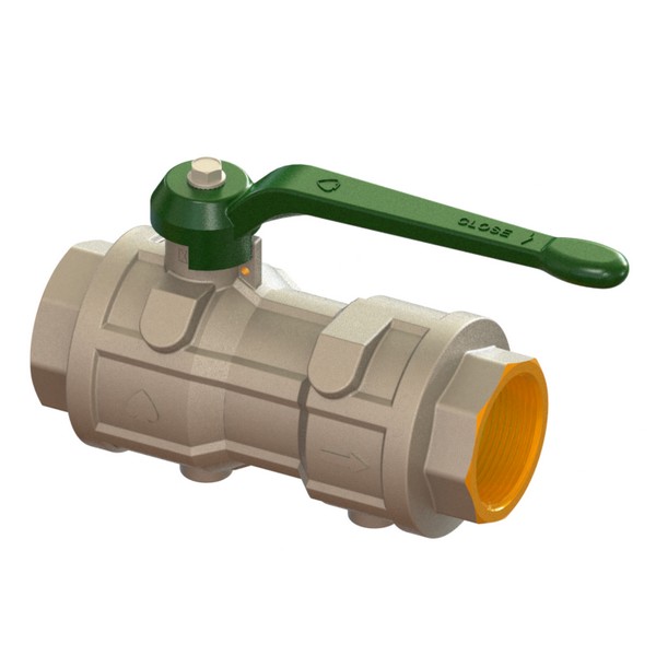 Water full-bore ball valve, heavy execution with in-line check valve with handle, FEMALE-FEMALE