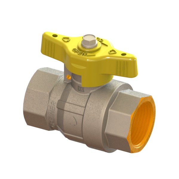 Gas full-bore ball valve, standard series, with yellow sealable T-handle FEMALE-FEMALE
