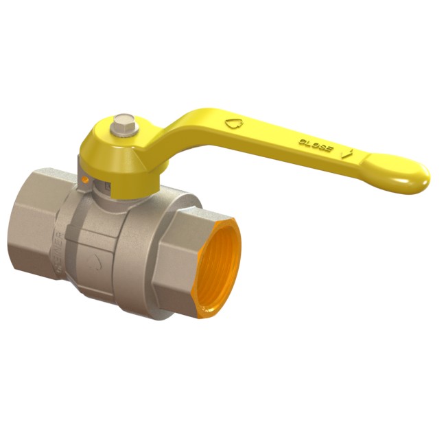 Valvola a sfera per gas a passaggio totale serie normale con maniglia gialla F-F