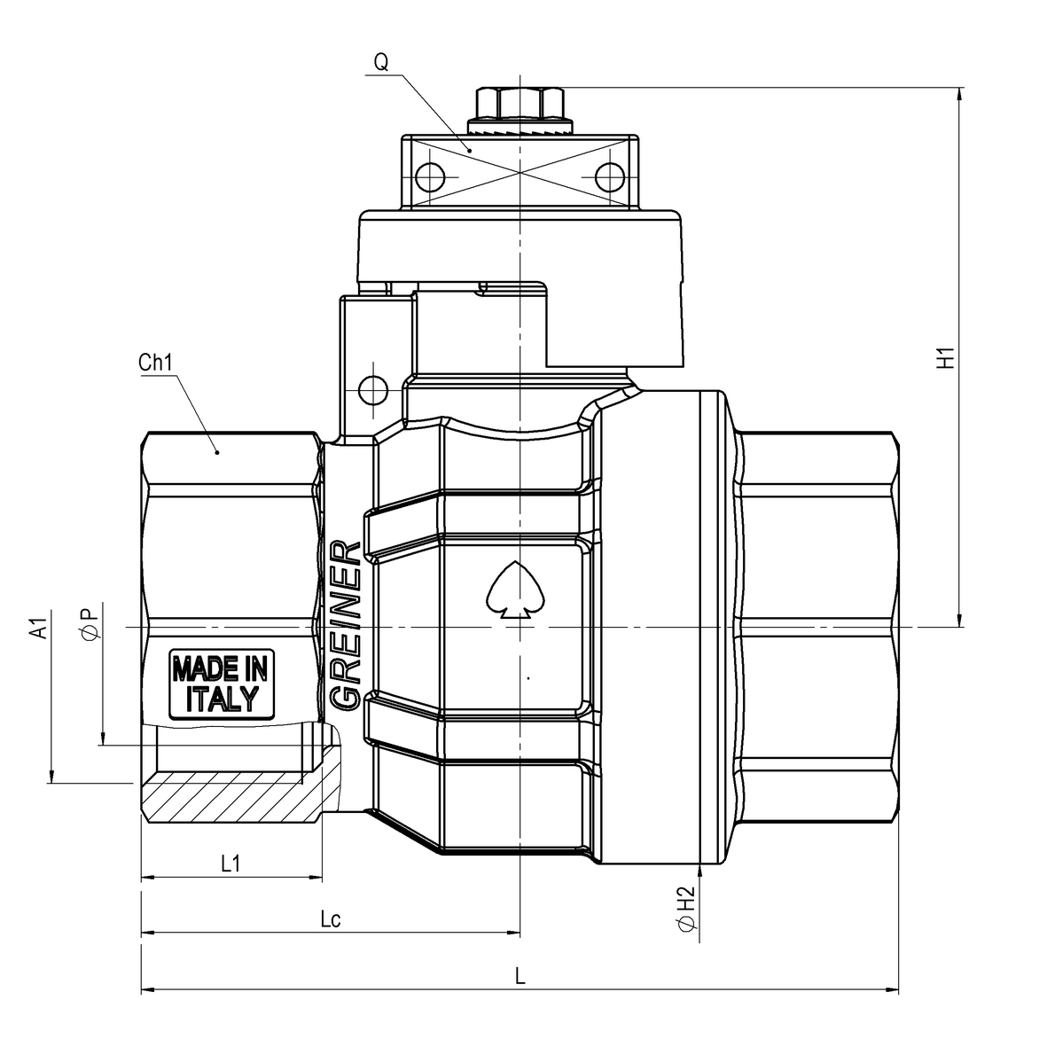 Water full-bore ball valve, standard series, with sealable cap FEMALE-FEMALE