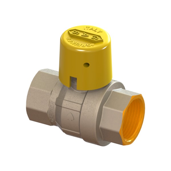 Gas full-bore ball valve, standard series, with yellow sealable cap FEMALE-FEMALE
