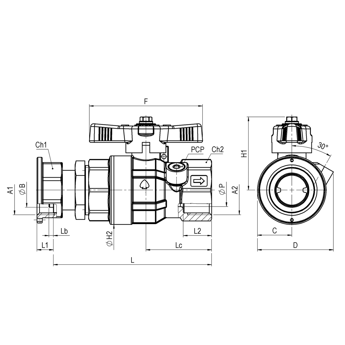 Valvola a sfera per verifica impianto interno UNI-7129 con 1 PCP con farfalla gialla sigillabile GI-F