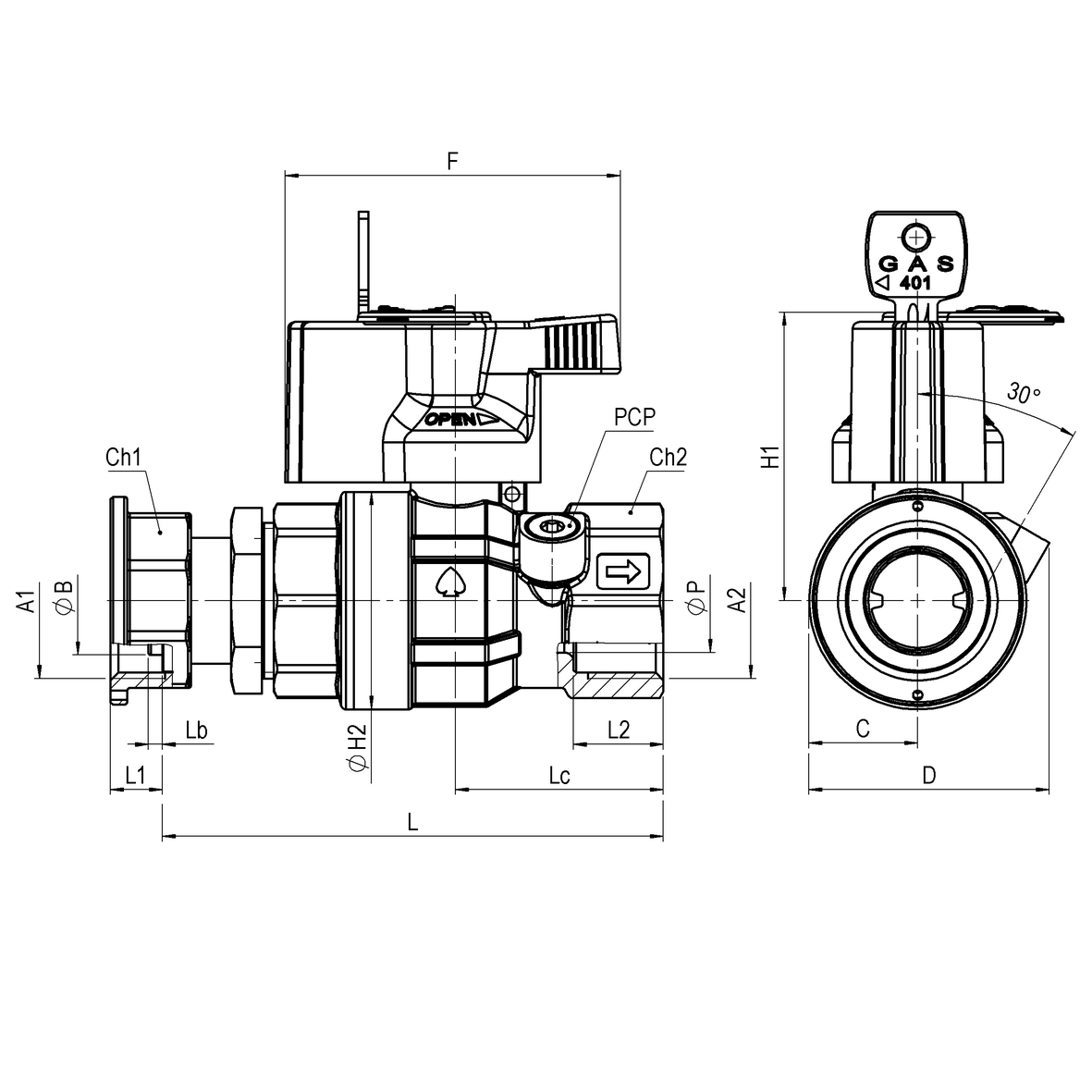 Internal system check ball valve UNI-7129 with 1 PCP with saIRONty and arrearage lock 401 to 460 MOVING NUT-FEMALE