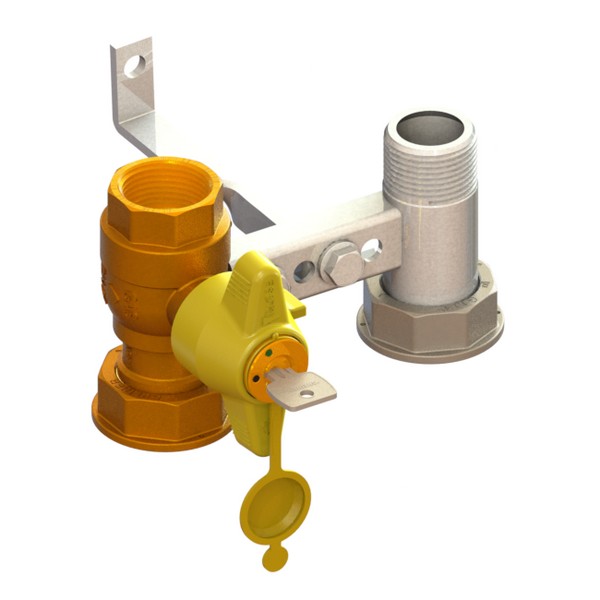 Mensola per contatore gas I=110 valvola in entrata con serratura DFA  651÷685 cannotto in uscita con zanca attorcigliata F-GI-M