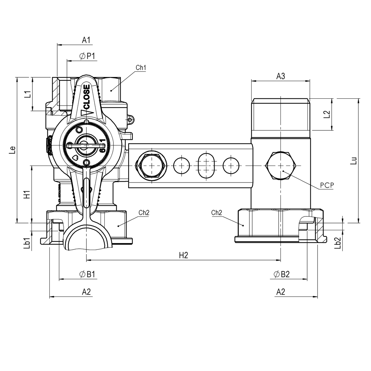 Mensola per contatore gas I=110 valvola in entrata con serratura DFA  651÷685 cannotto in uscita con PCP F-GI-M