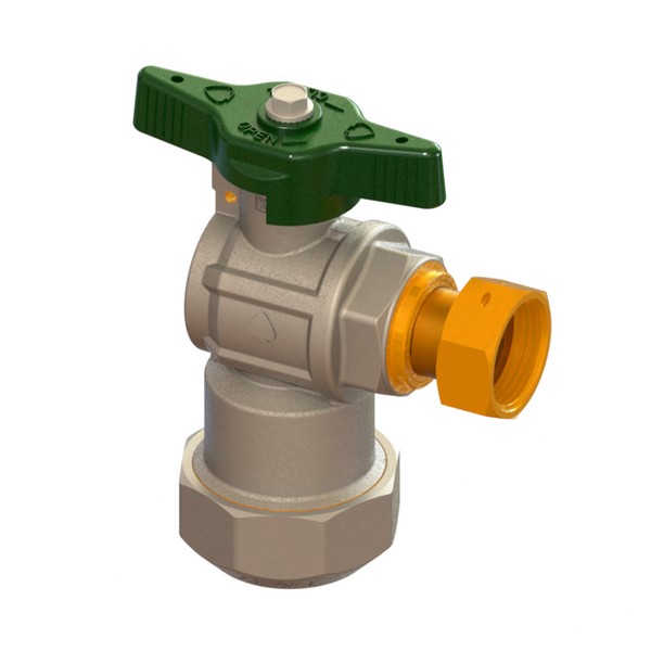 Water meter full-bore, right-angle ball valve, heavy execution, with sealable T-handle PE-MOVING NUT