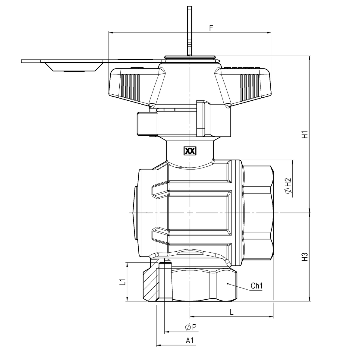 Valvola a sfera a squadra per gas a passaggio totale serie pesante con serratura di sicurezza e morosità 651÷685 M-F