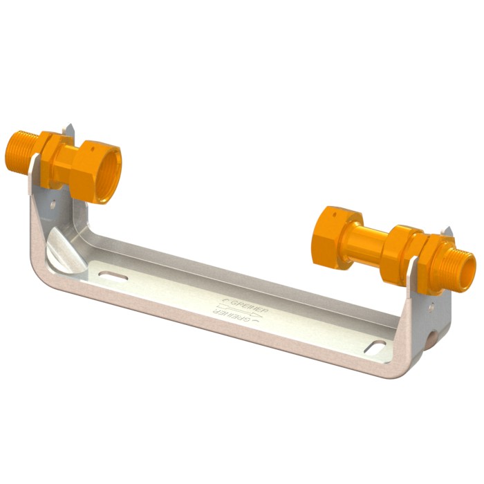 Bracket for “compact type” water meter DN20 L=190 with zinc-coated steel fixed support with fixed fittings MALE-MOVING NUT and telescopic MOVING NUT-MALE