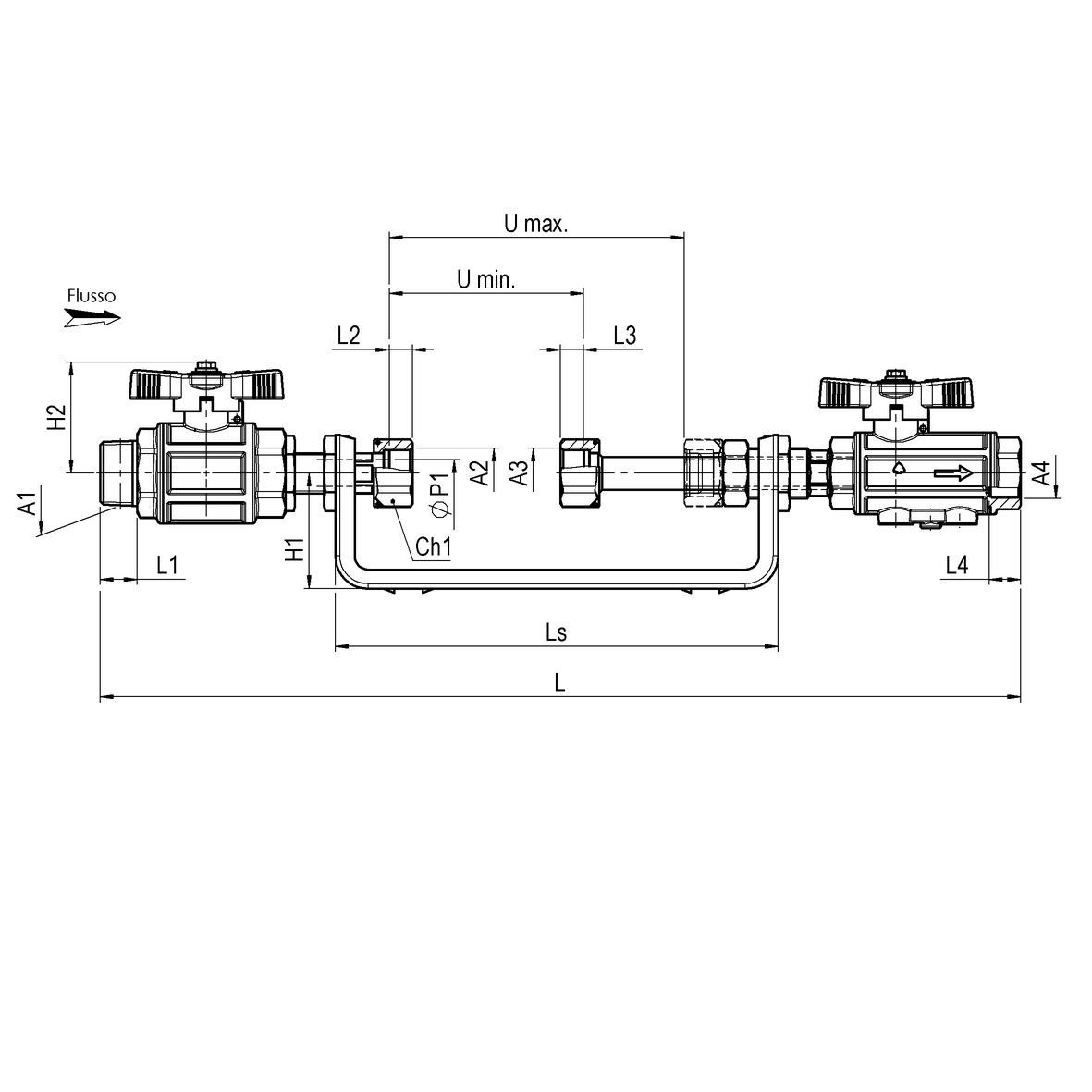Bracket for multi-jet water meter DN15 L=110-145 with zinc-coated steel fixed pulling-safe bracket  including valves